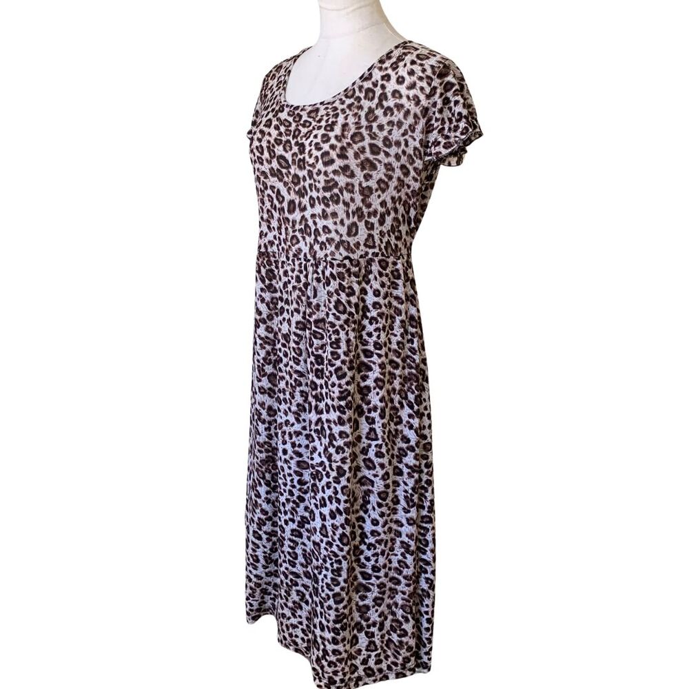 Animal Print  Short Puff  Sleeve Waist Tie Midi Dress - Picture 2 of 6